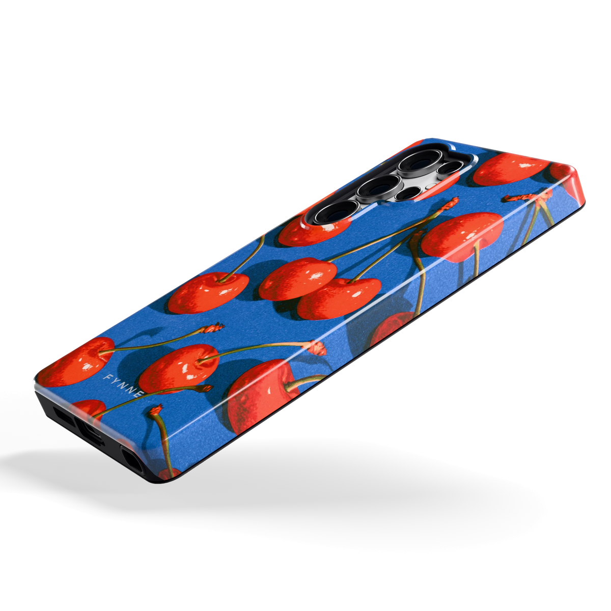 Kersen op Blauw hoesje voor Galaxy S25 Ultra, schuin