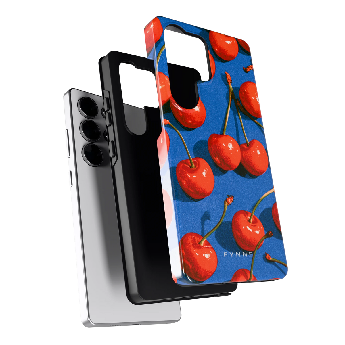 Kersen op Blauw hoesje voor Galaxy S25 Ultra, los van de telefoon