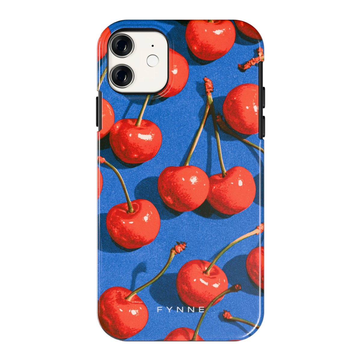 Kersen op Blauw hoesje voor iPhone 11, achterkant