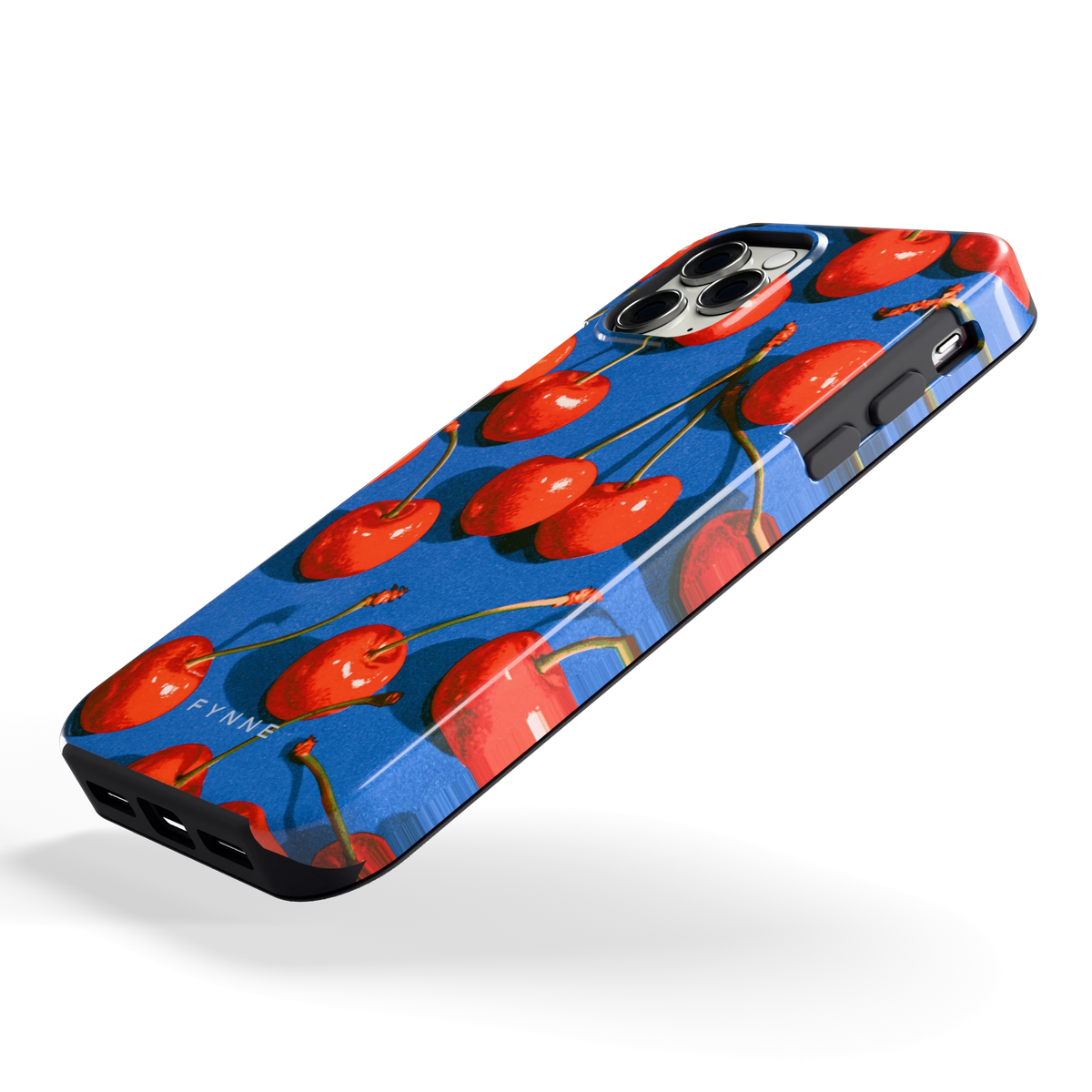Kersen op Blauw hoesje voor iPhone 11 Pro, schuin
