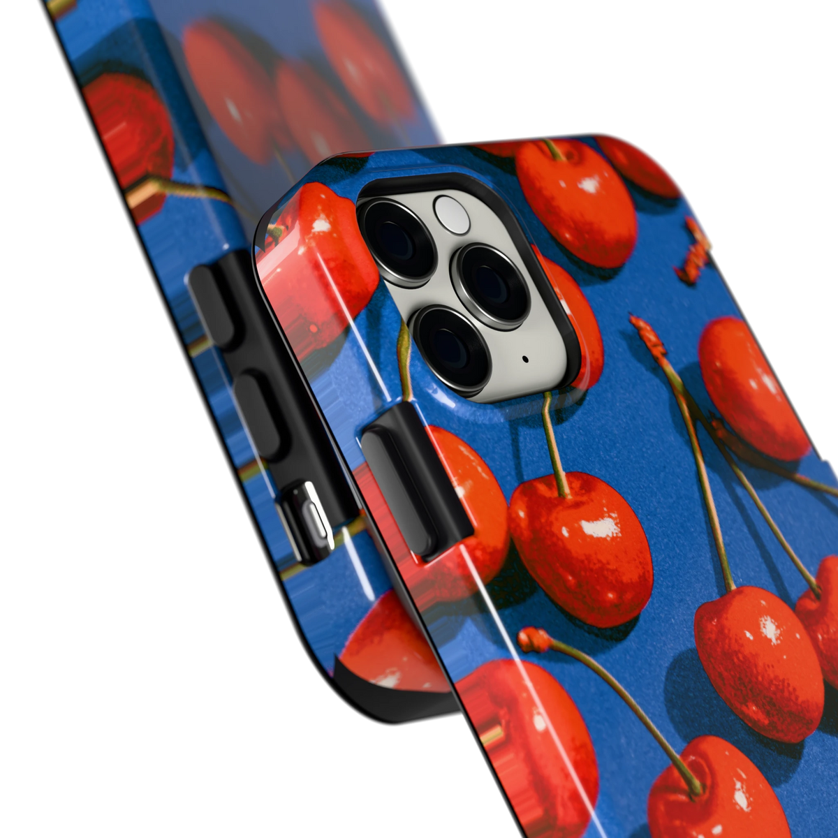 Kersen op Blauw hoesje voor iPhone 11 Pro, close-up