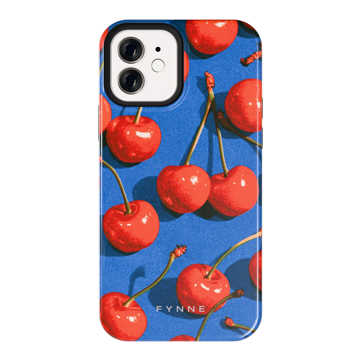 Kersen op Blauw hoesje voor iPhone 12, achterkant