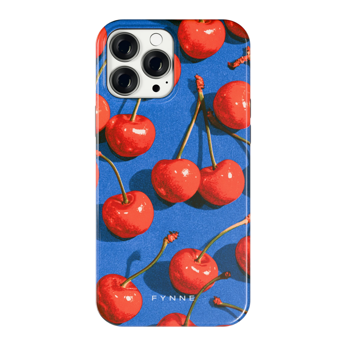 Kersen op Blauw hoesje voor iPhone 13 Pro Max, achterkant
