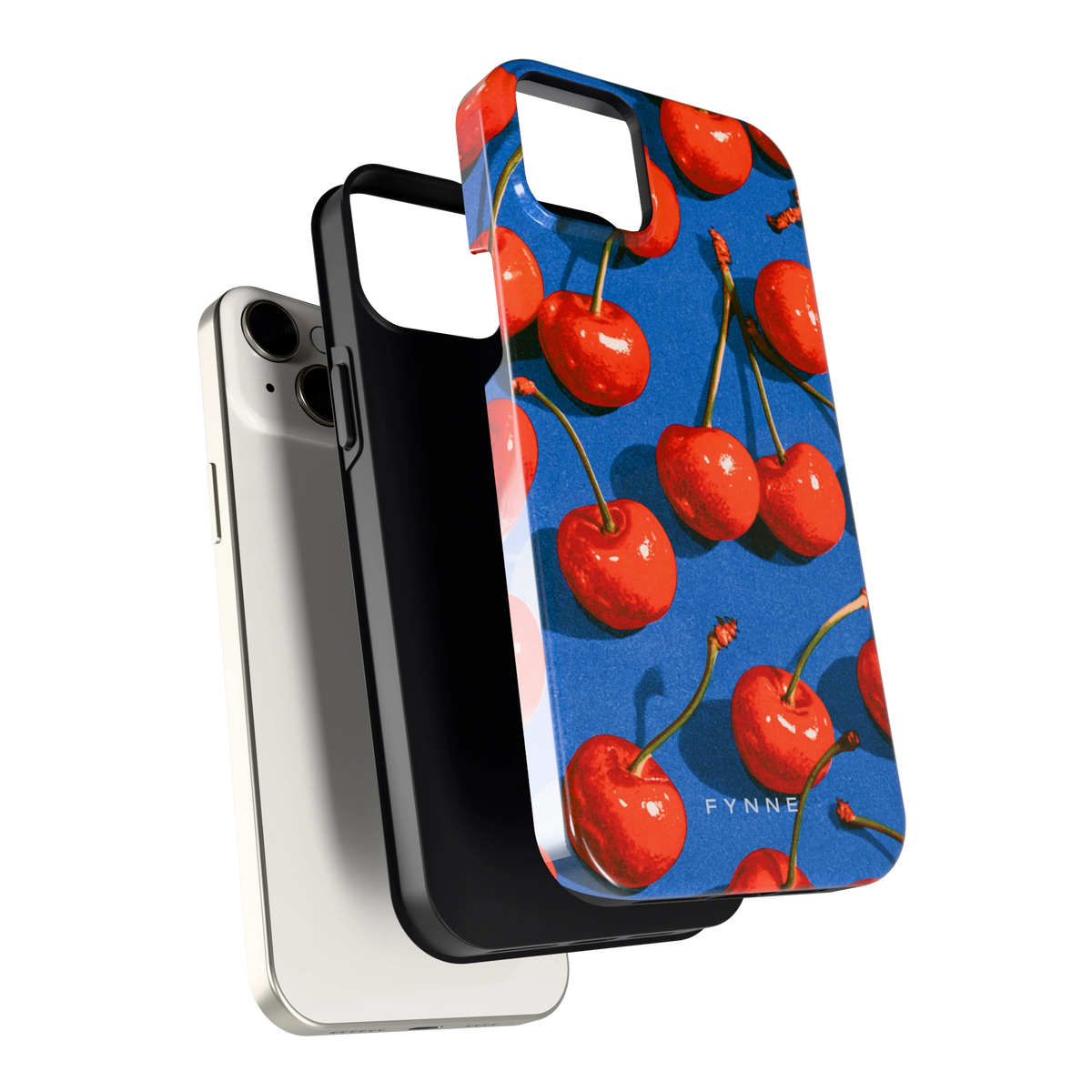 Kersen op Blauw hoesje voor iPhone 14 Plus, los van de telefoon