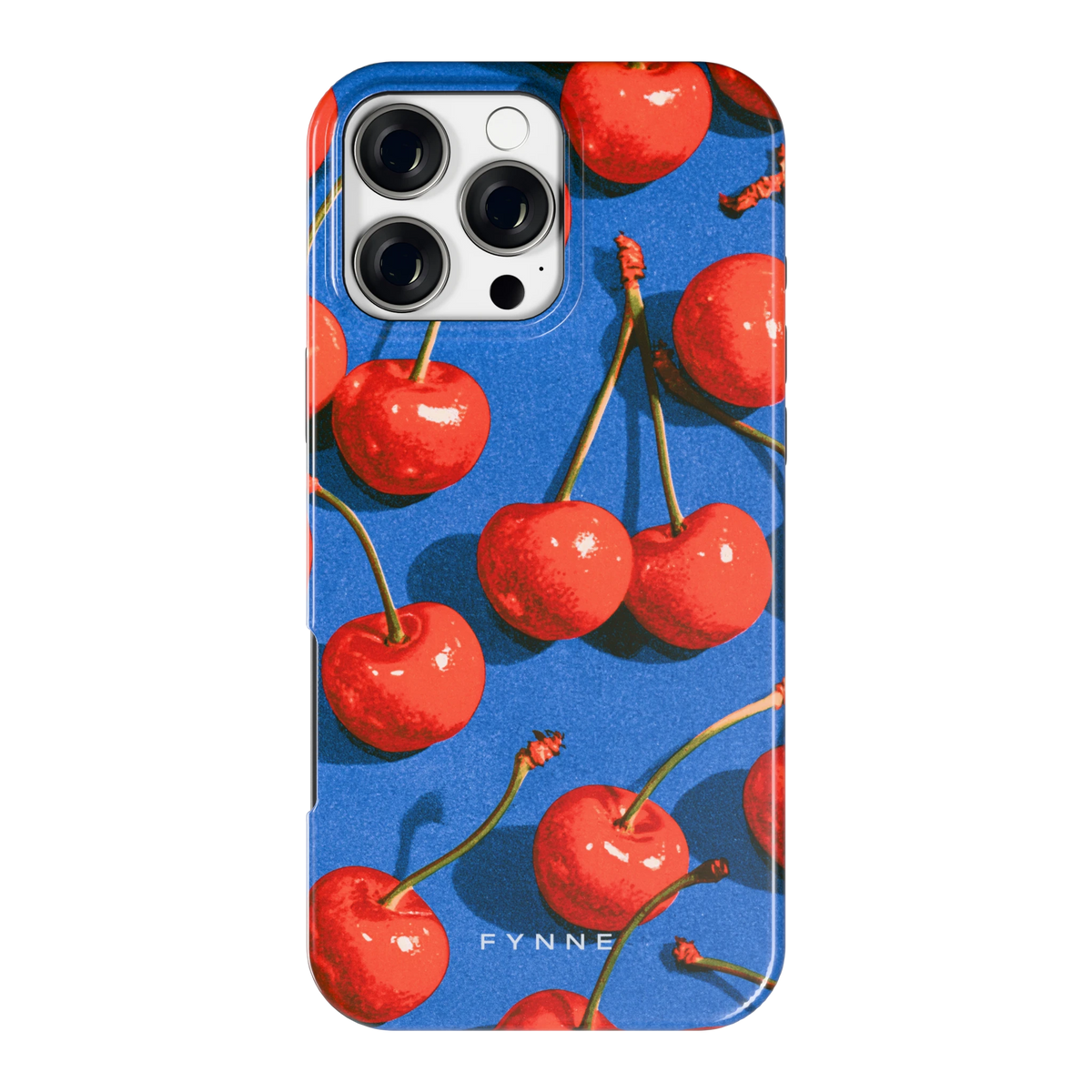 Kersen op Blauw hoesje voor iPhone 16 Pro Max, achterkant