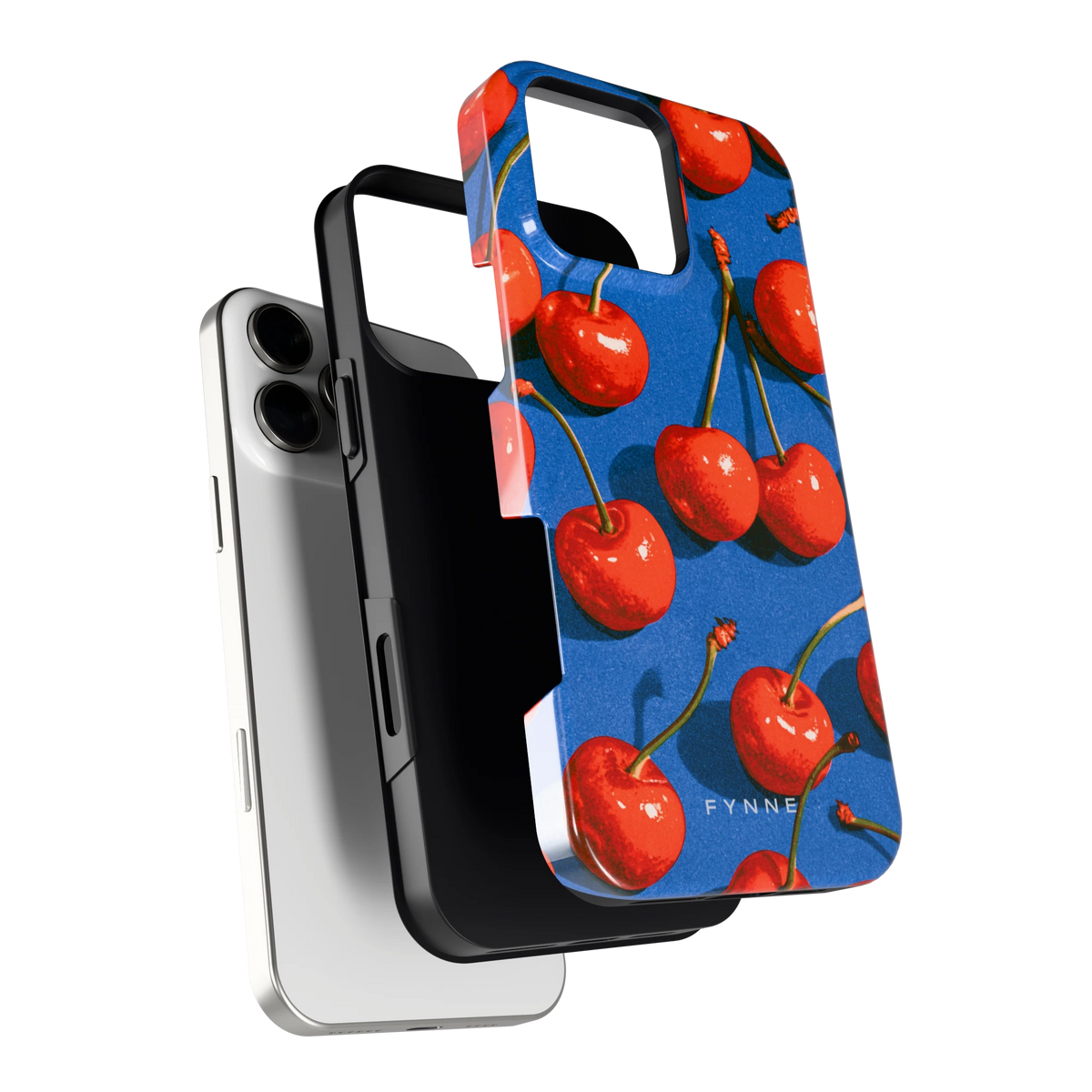 Kersen op Blauw hoesje voor iPhone 16 Pro Max, los van de telefoon