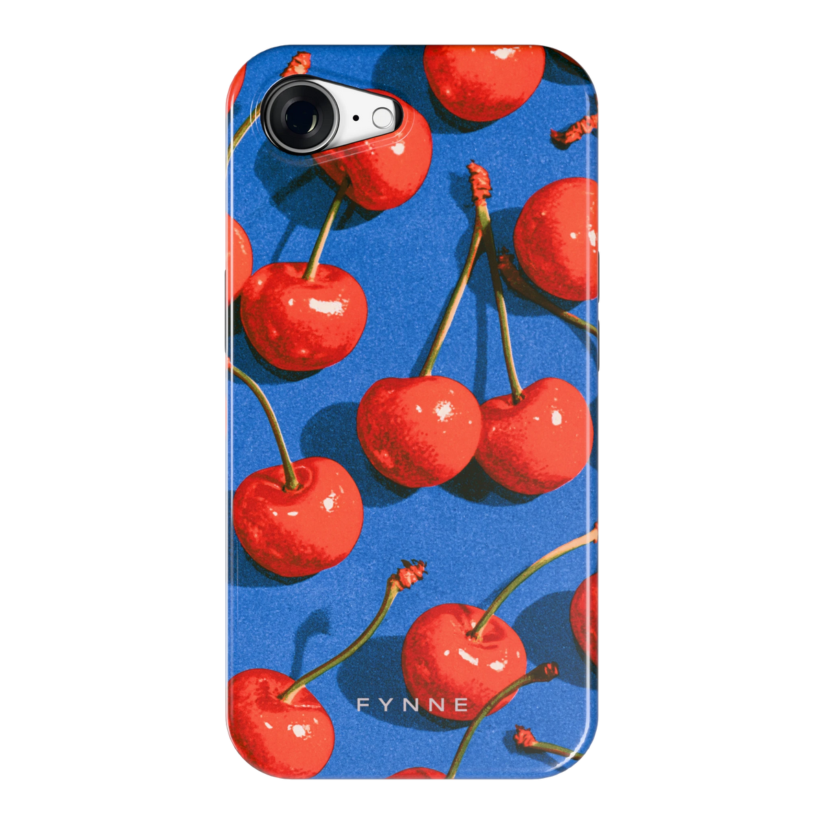 Kersen op Blauw hoesje voor iPhone 16e, achterkant