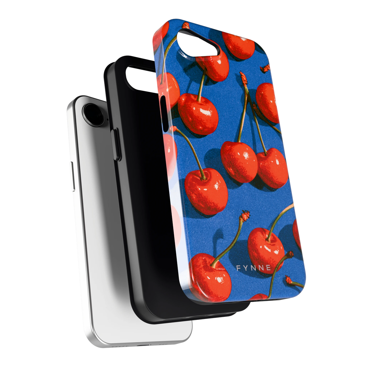 Kersen op Blauw hoesje voor iPhone 16e, los van de telefoon