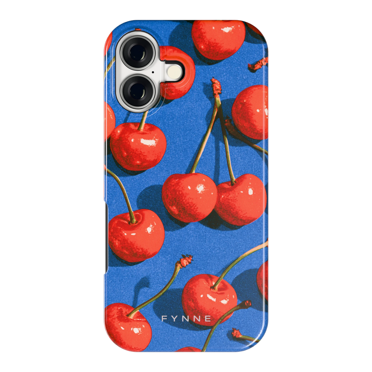 Kersen op Blauw hoesje voor iPhone 17, achterkant