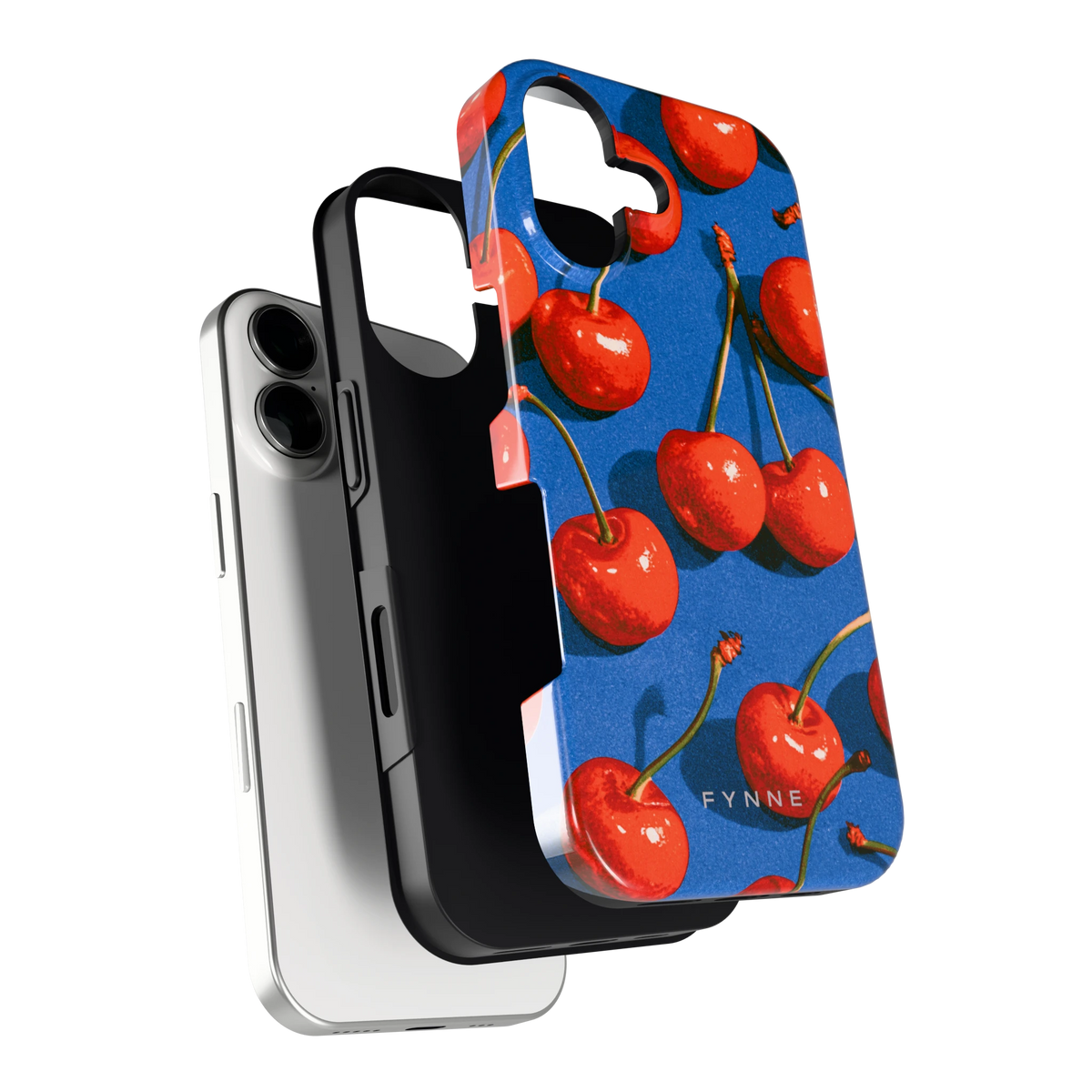 Kersen op Blauw hoesje voor iPhone 17, los van de telefoon