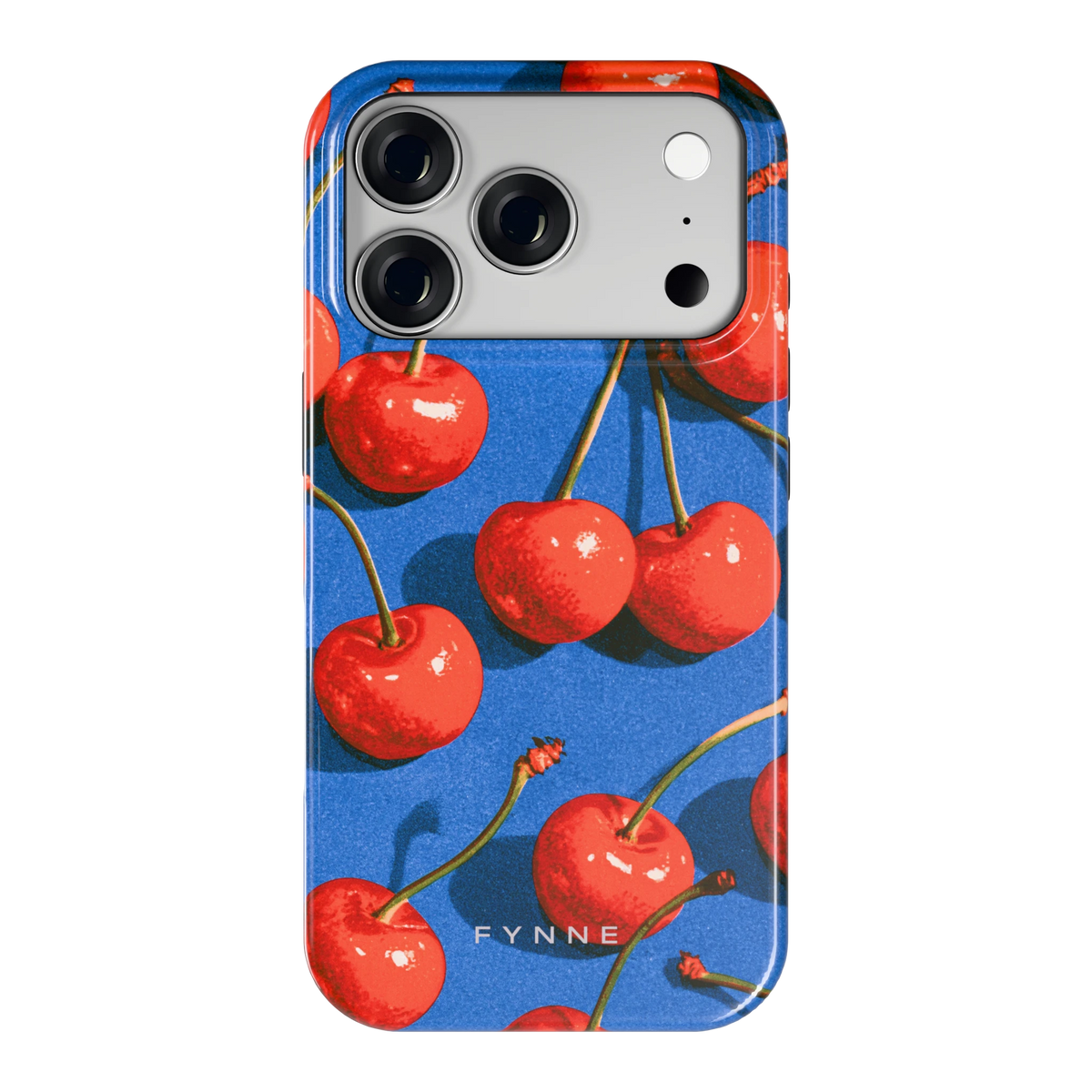 Kersen op Blauw hoesje voor iPhone 18 Pro, achterkant
