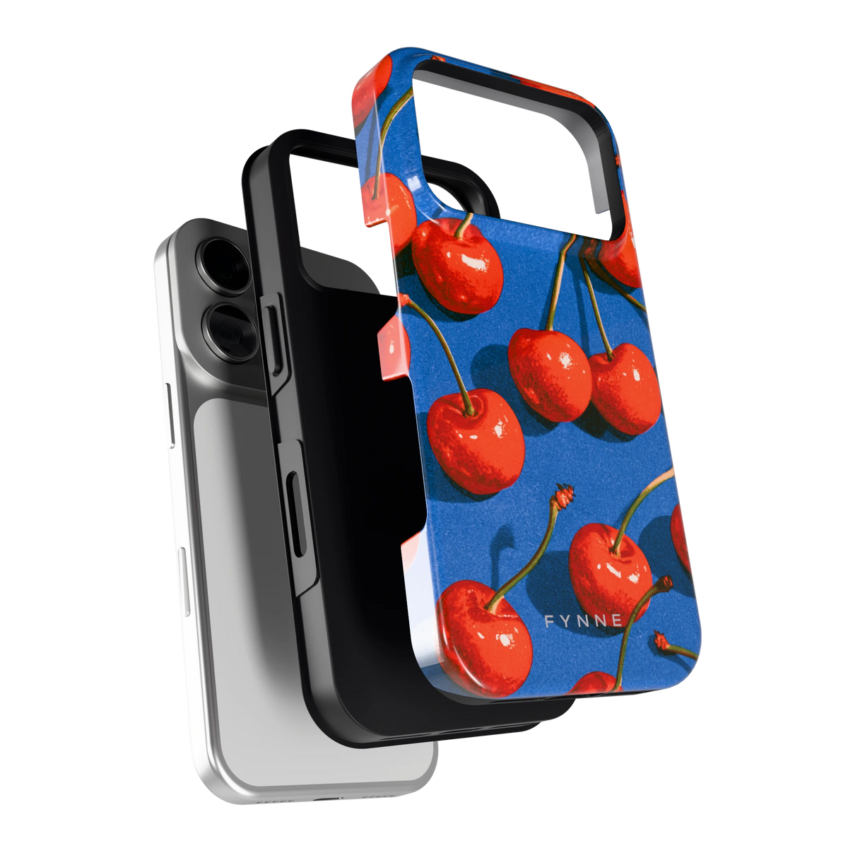 Kersen op Blauw hoesje voor iPhone 18 Pro, los van de telefoon