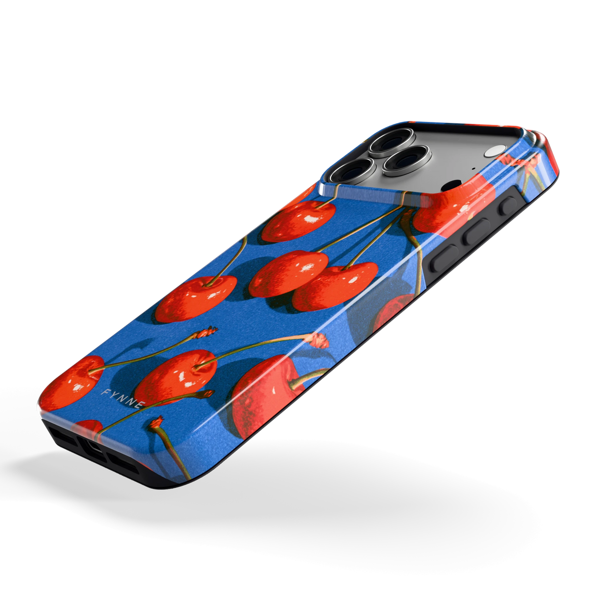 Kersen op Blauw hoesje voor iPhone 18 Pro Max, schuin