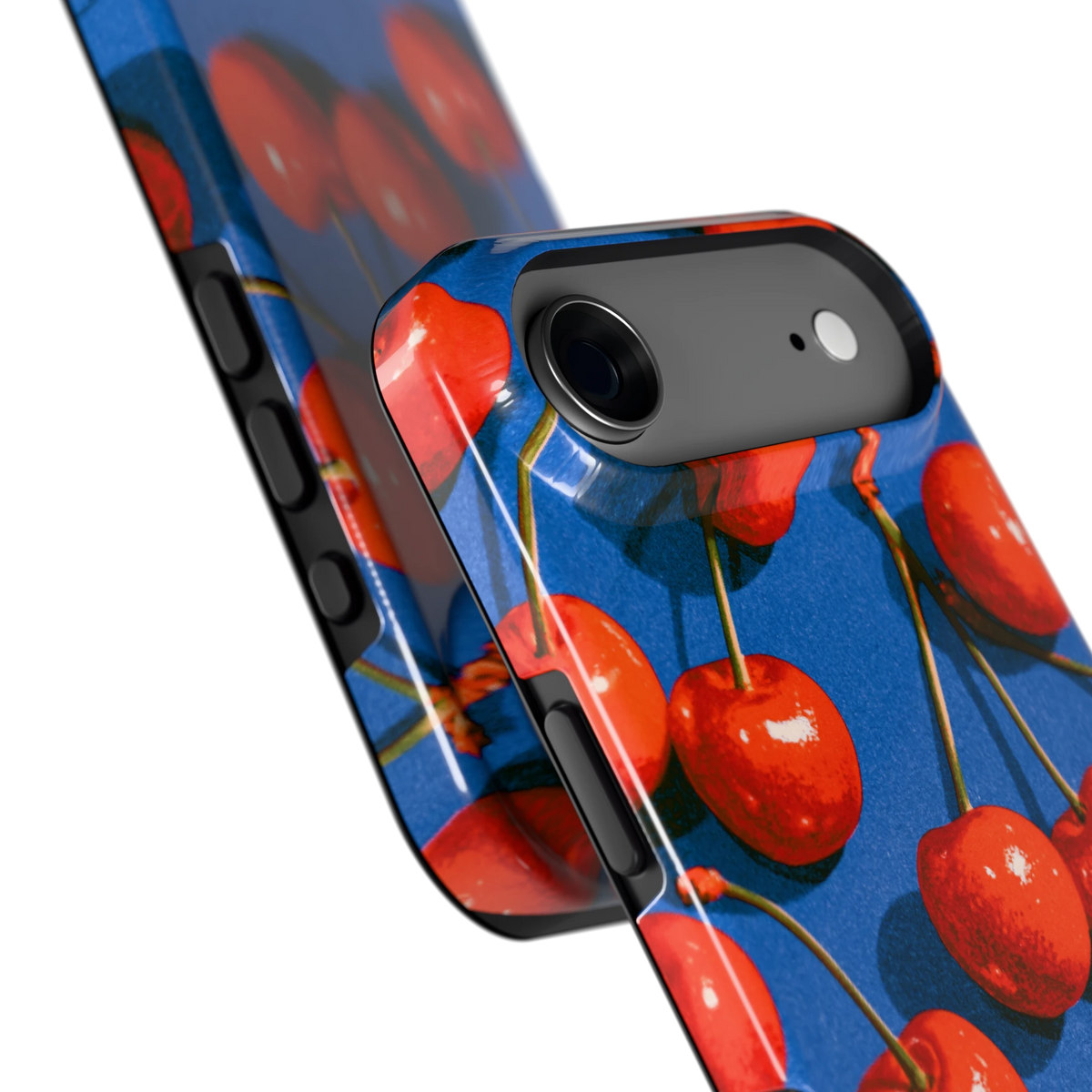 Kersen op Blauw hoesje voor iPhone Air, close-up