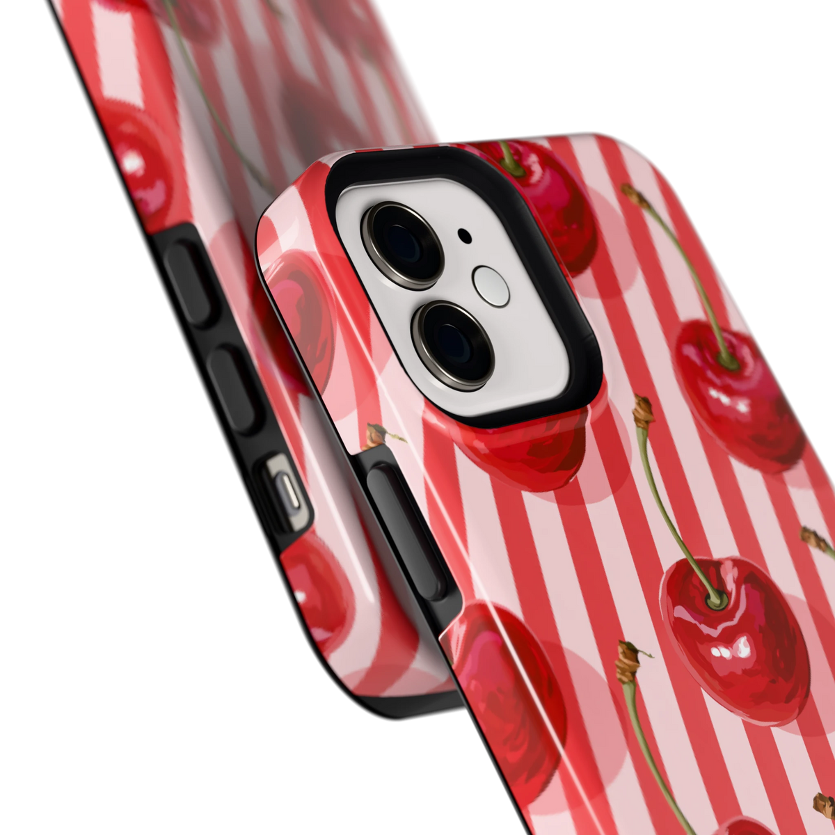 Kersenstreep hoesje voor iPhone 12, close-up