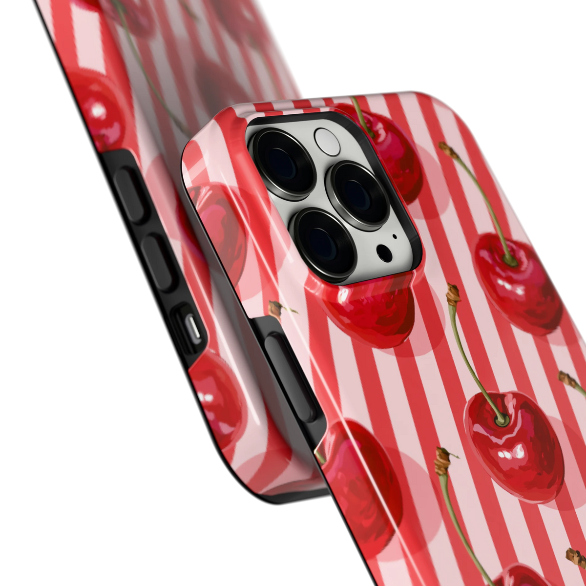 Kersenstreep hoesje voor iPhone 13 Pro Max, close-up