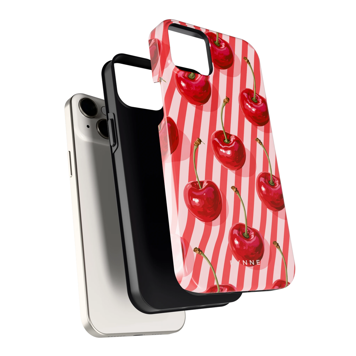 Kersenstreep hoesje voor iPhone 14 Plus, los van de telefoon