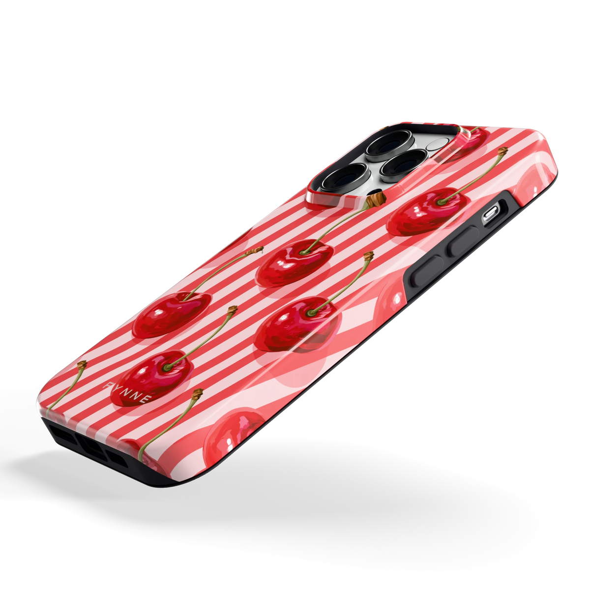 Kersenstreep hoesje voor iPhone 14 Pro, schuin