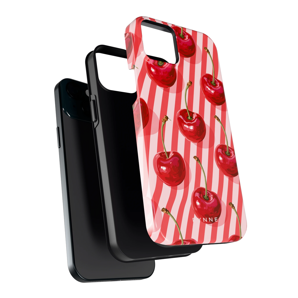 Kersenstreep hoesje voor iPhone 15 Plus, los van de telefoon