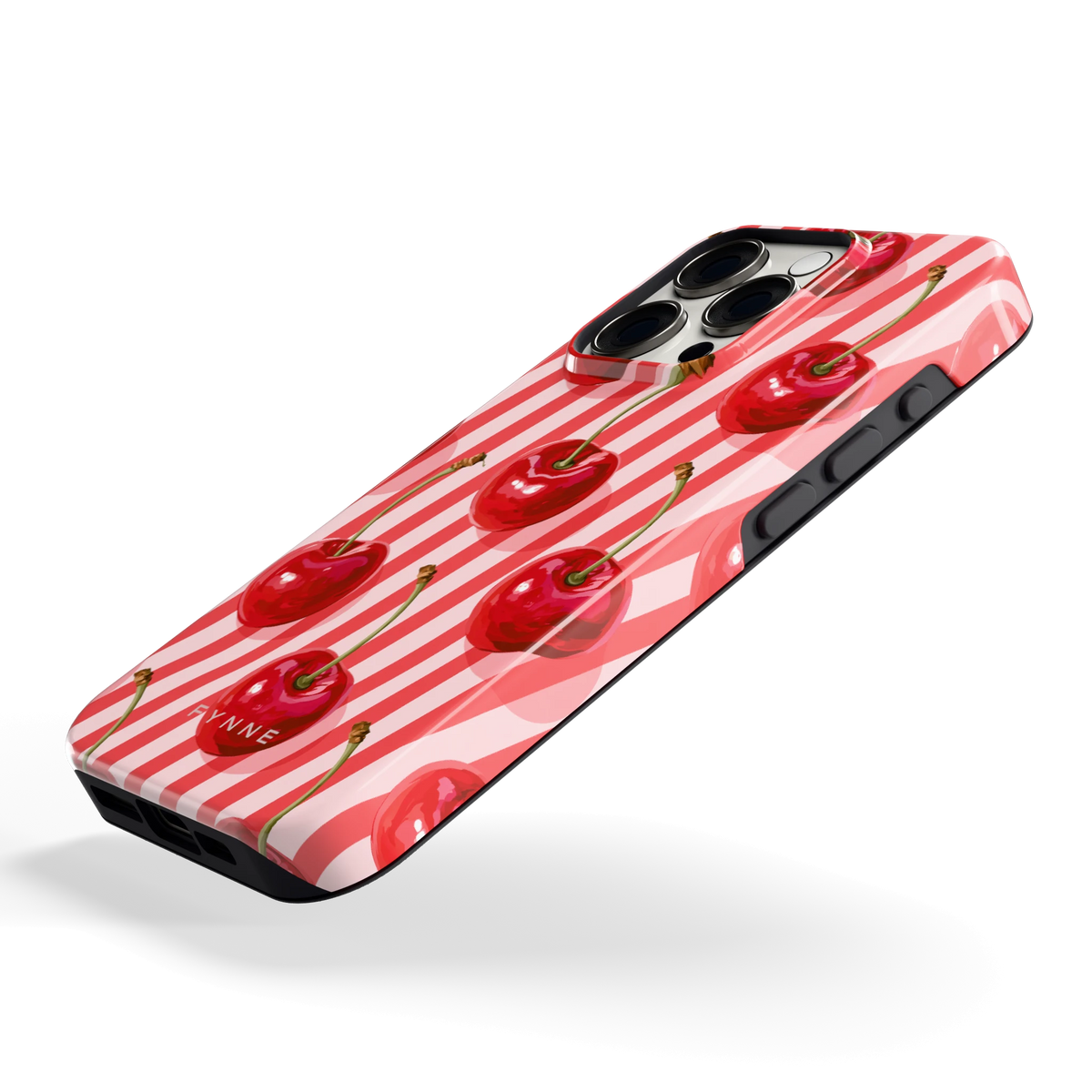 Kersenstreep hoesje voor iPhone 15 Pro, schuin