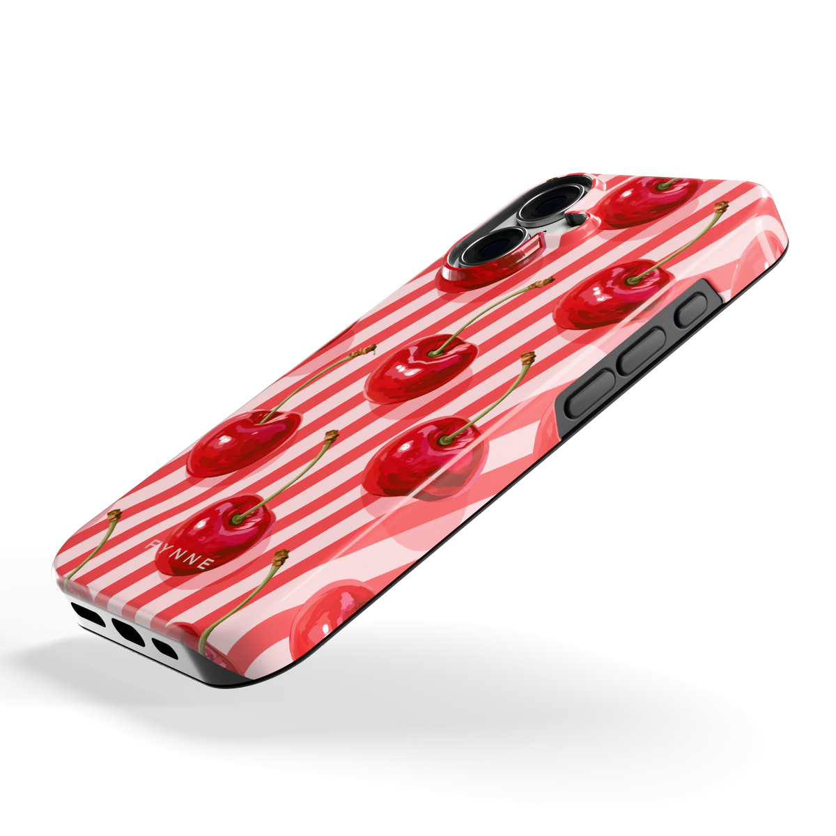 Kersenstreep hoesje voor iPhone 16, schuin