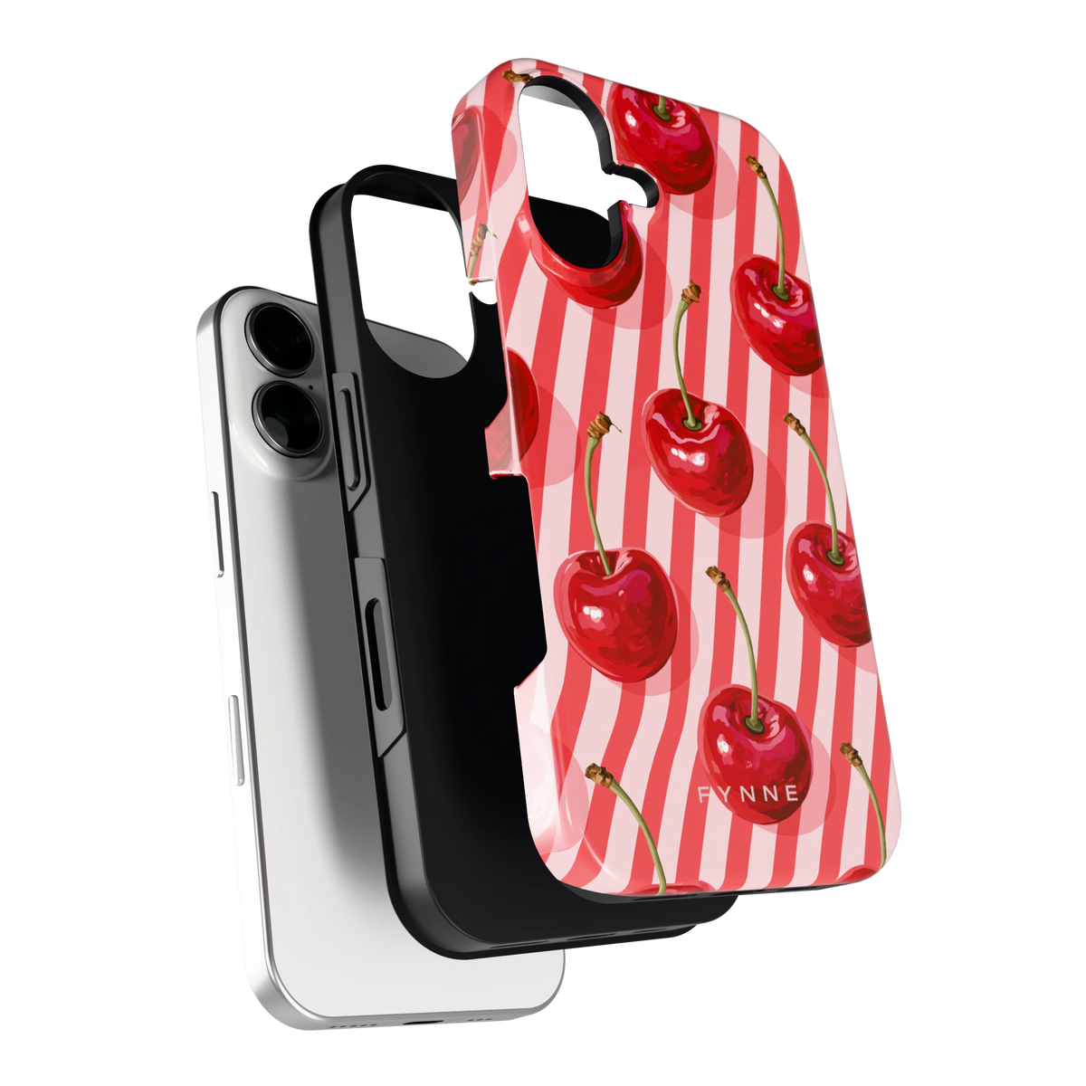 Kersenstreep hoesje voor iPhone 16, los van de telefoon