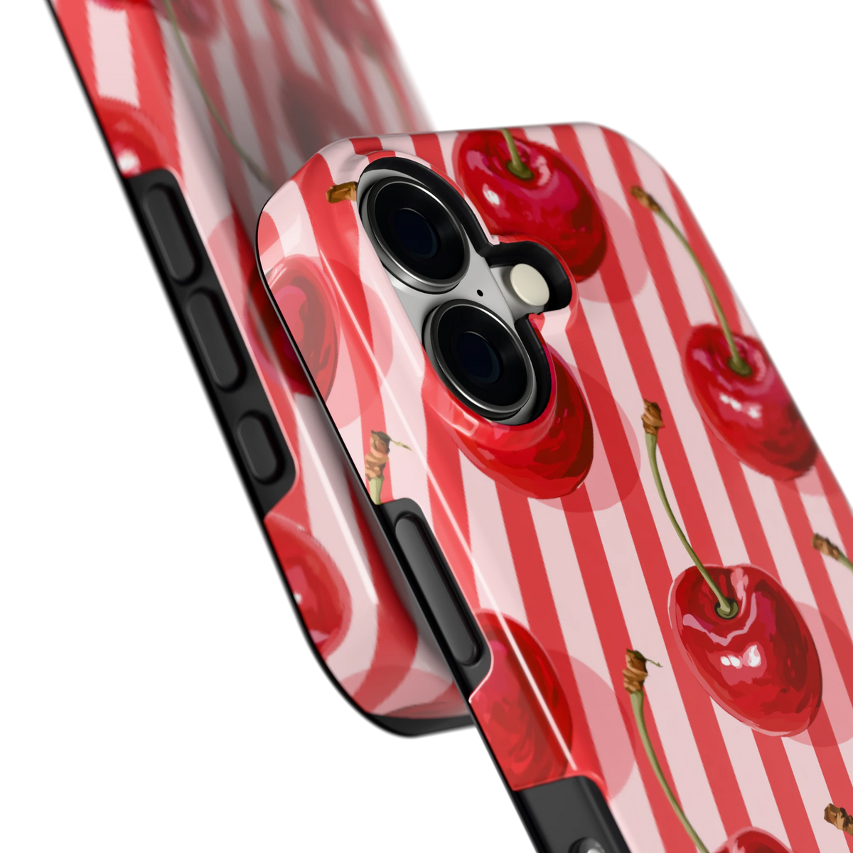 Kersenstreep hoesje voor iPhone 17, close-up