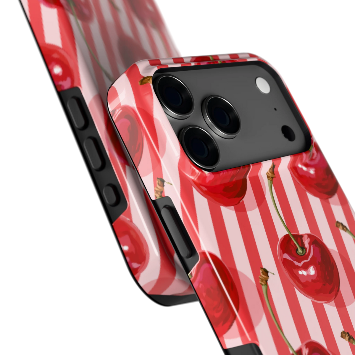 Kersenstreep hoesje voor iPhone 17 Pro Max, close-up