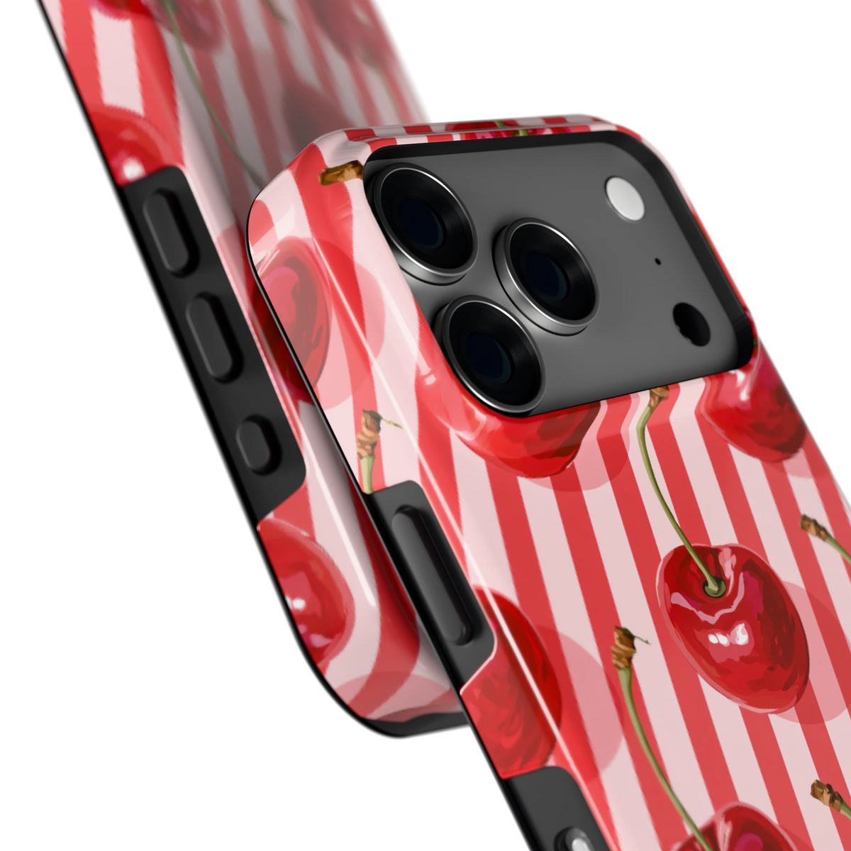 Kersenstreep hoesje voor iPhone 18 Pro, close-up