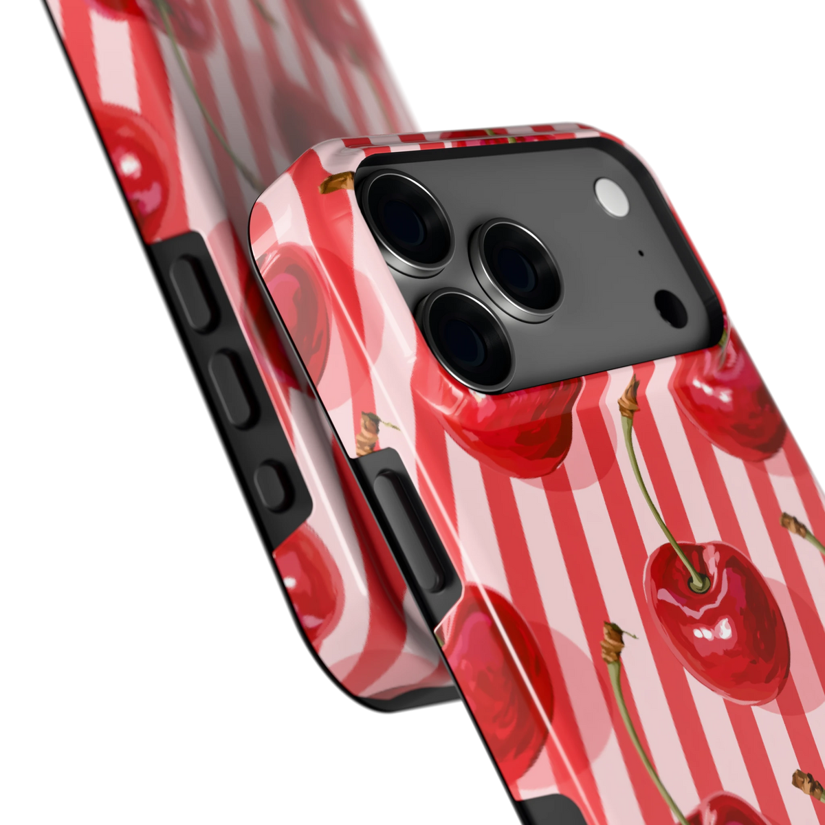 Kersenstreep hoesje voor iPhone 18 Pro Max, close-up