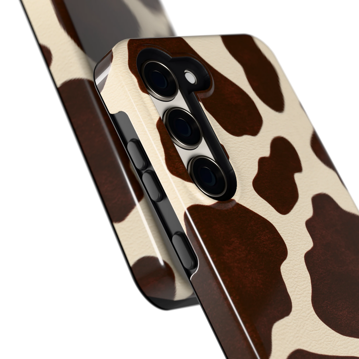 Chocolade Koeienprint hoesje voor Galaxy S23, close-up