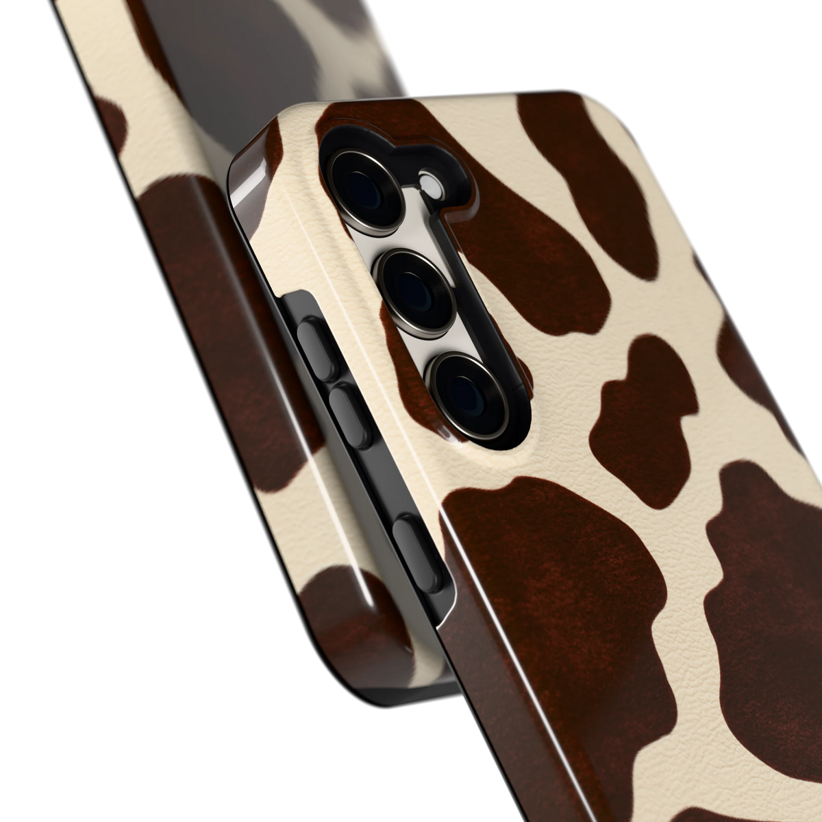 Chocolade Koeienprint hoesje voor Galaxy S23+, close-up