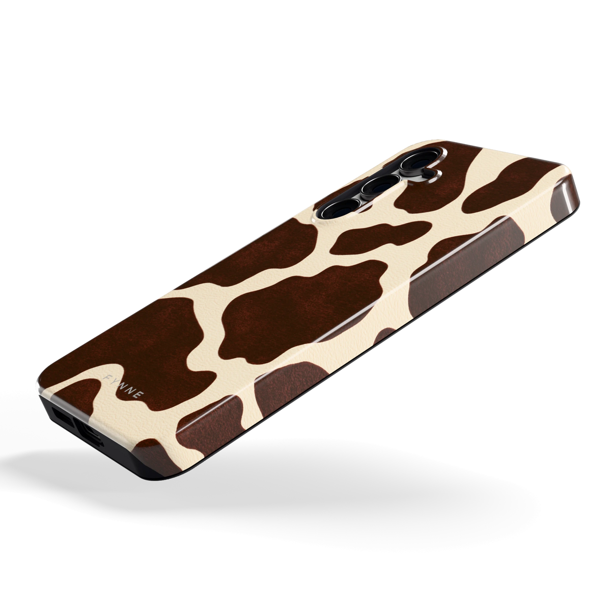 Chocolade Koeienprint hoesje voor Galaxy S24 FE, schuin