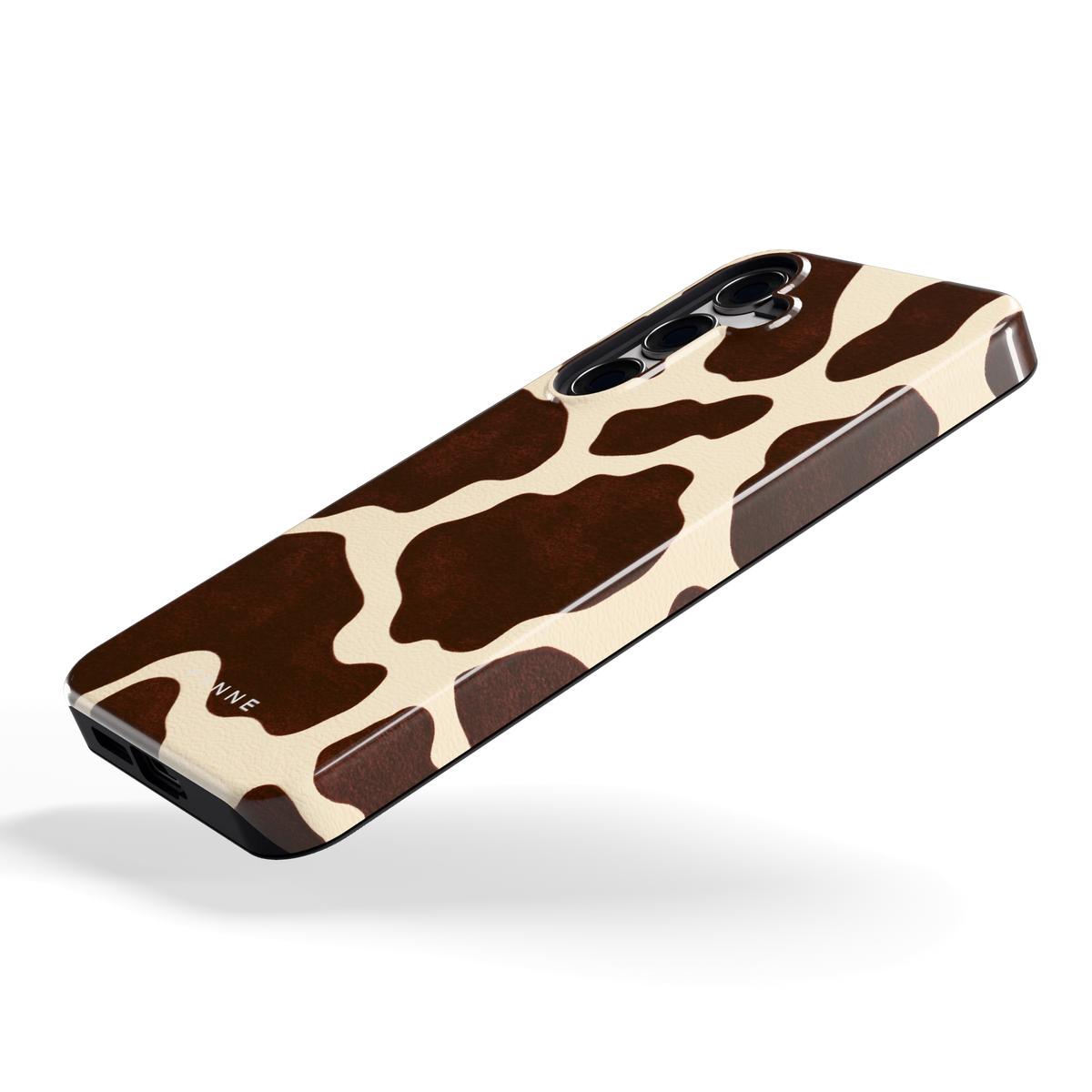 Chocolade Koeienprint hoesje voor Galaxy S24+, schuin