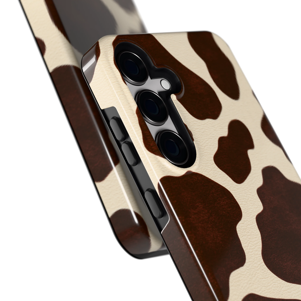 Chocolade Koeienprint hoesje voor Galaxy S24+, close-up
