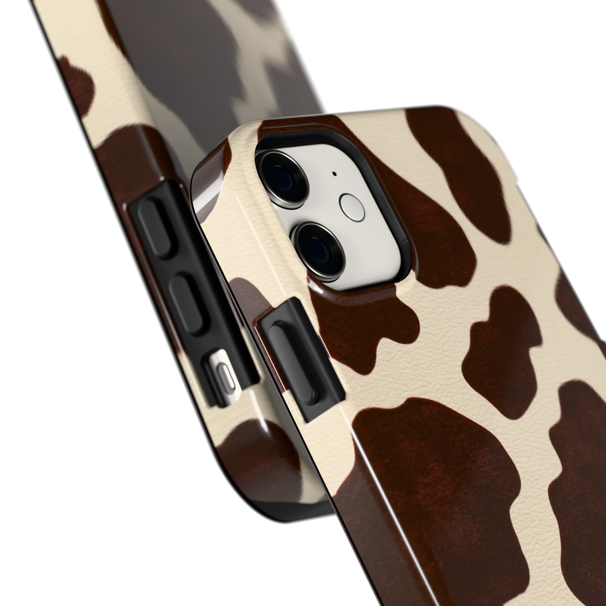 Chocolade Koeienprint hoesje voor iPhone 11, close-up