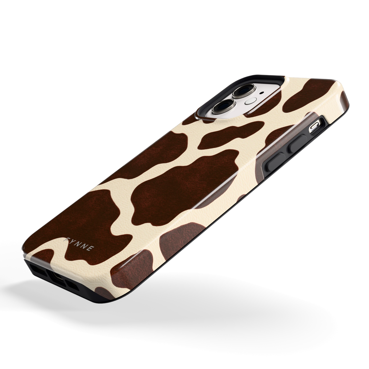 Chocolade Koeienprint hoesje voor iPhone 12, schuin