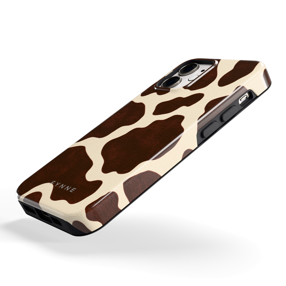 Chocolade Koeienprint hoesje voor iPhone 12 mini, schuin