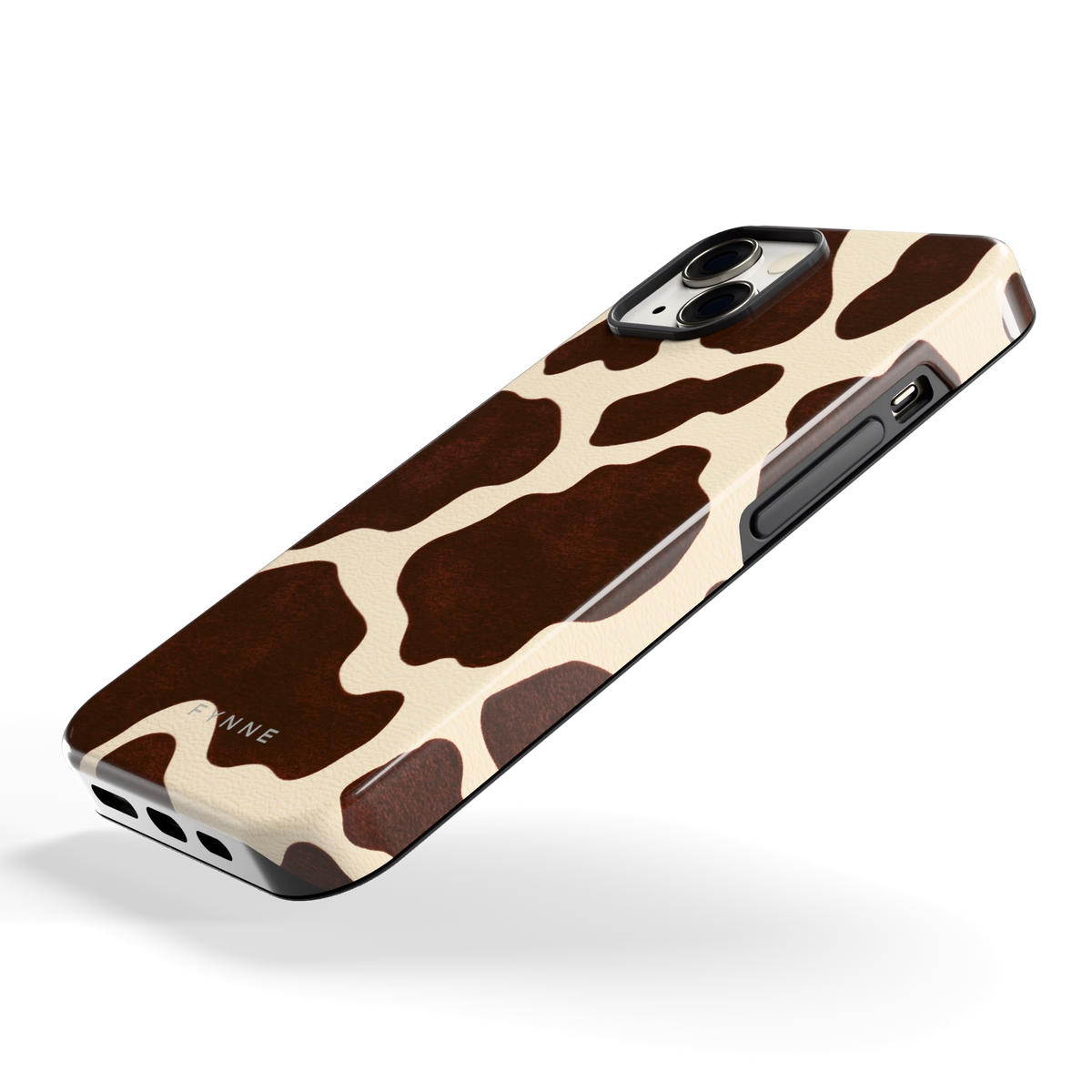 Chocolade Koeienprint hoesje voor iPhone 13, schuin