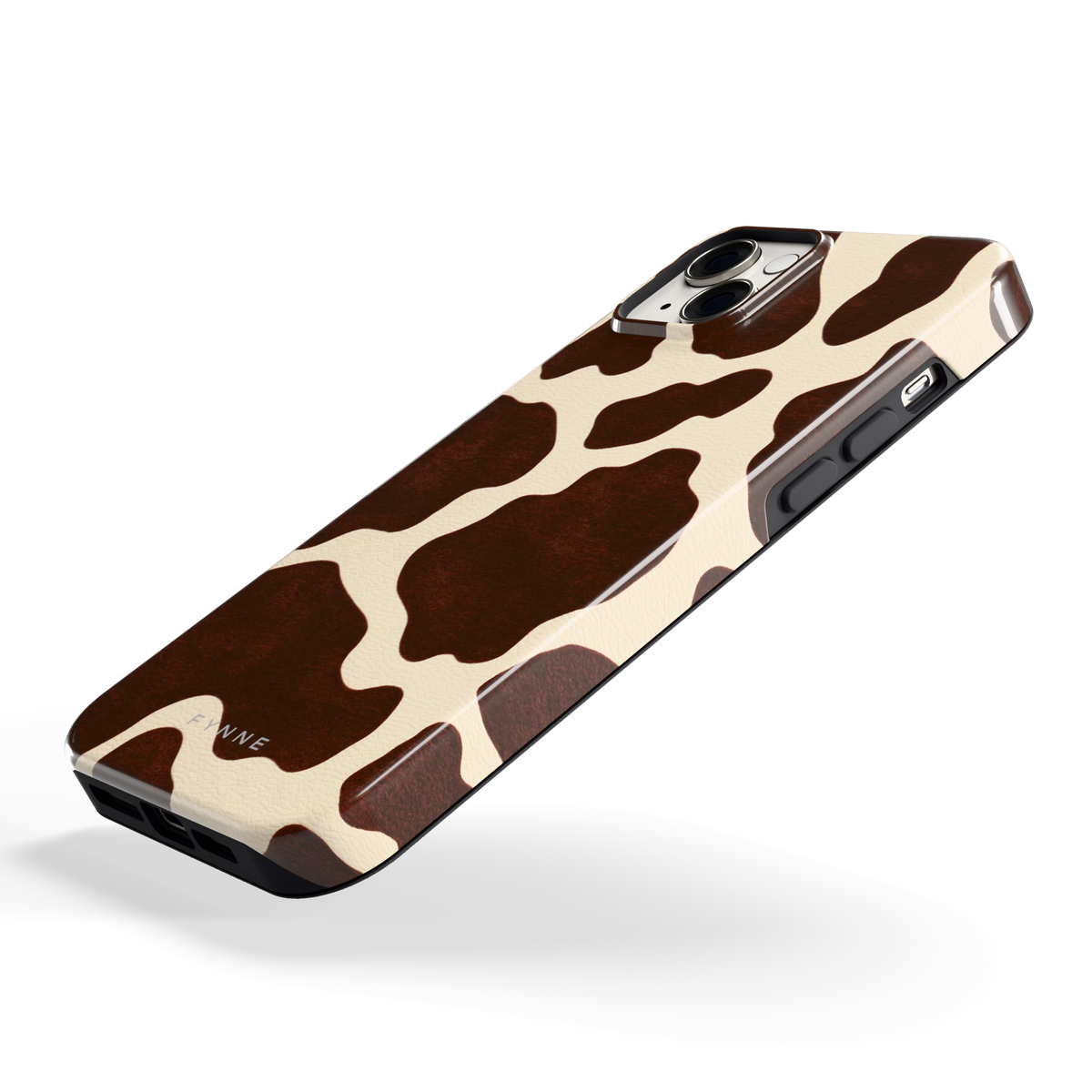 Chocolade Koeienprint hoesje voor iPhone 14 Plus, schuin