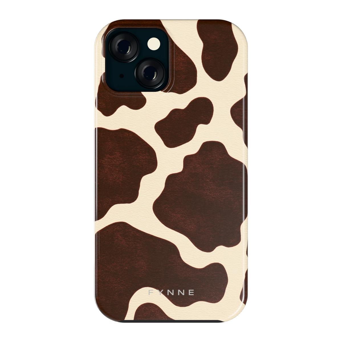 Chocolade Koeienprint hoesje voor iPhone 15, achterkant