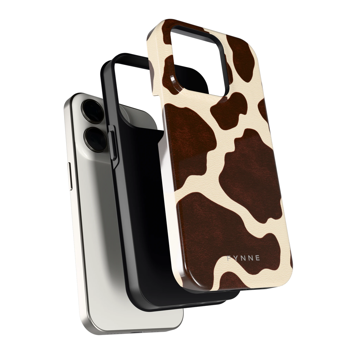 Chocolade Koeienprint hoesje voor iPhone 15 Pro, los van de telefoon