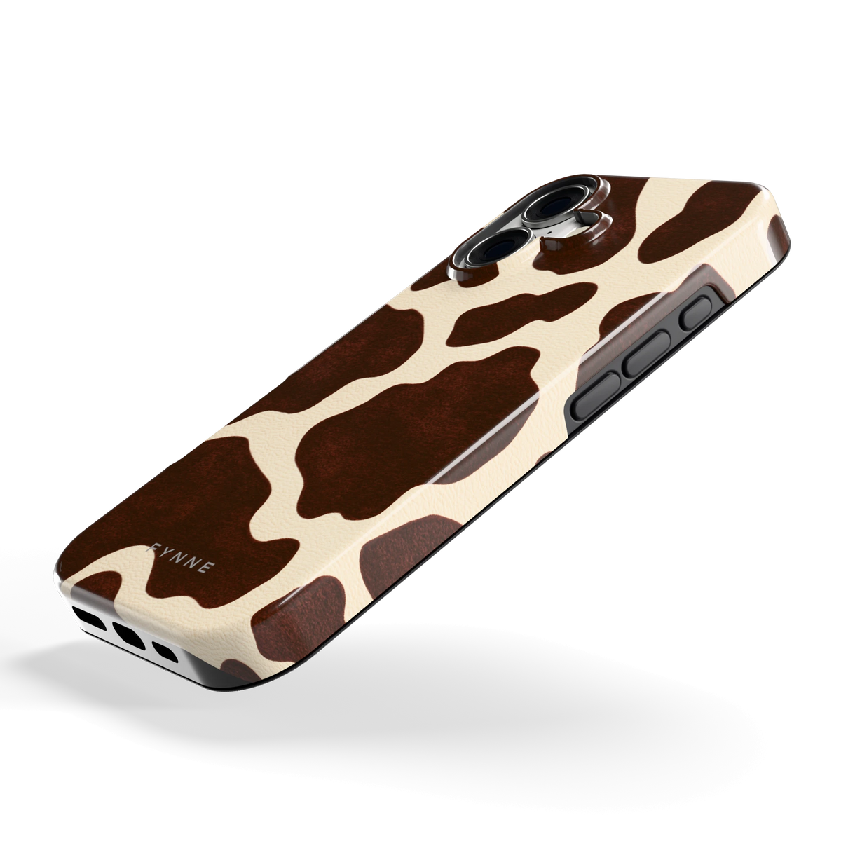 Chocolade Koeienprint hoesje voor iPhone 17, schuin