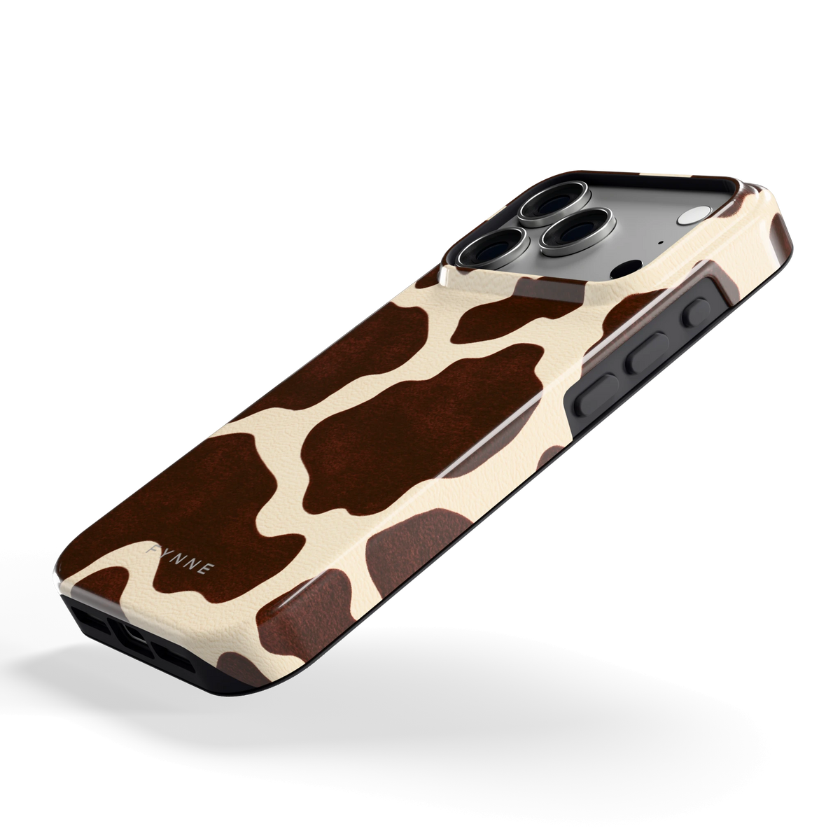 Chocolade Koeienprint hoesje voor iPhone 18 Pro, schuin