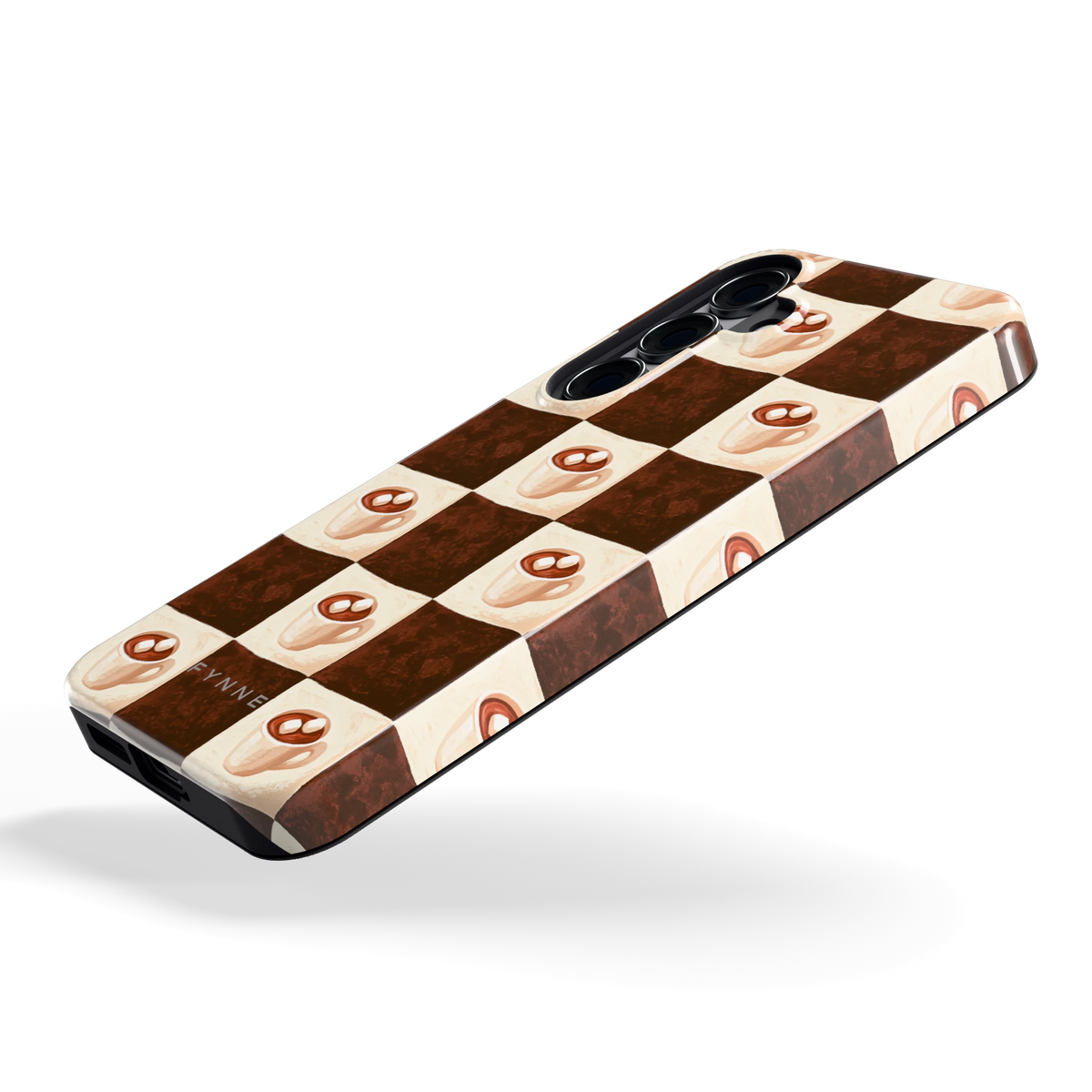 Cacao Dambord hoesje voor Galaxy S25, schuin