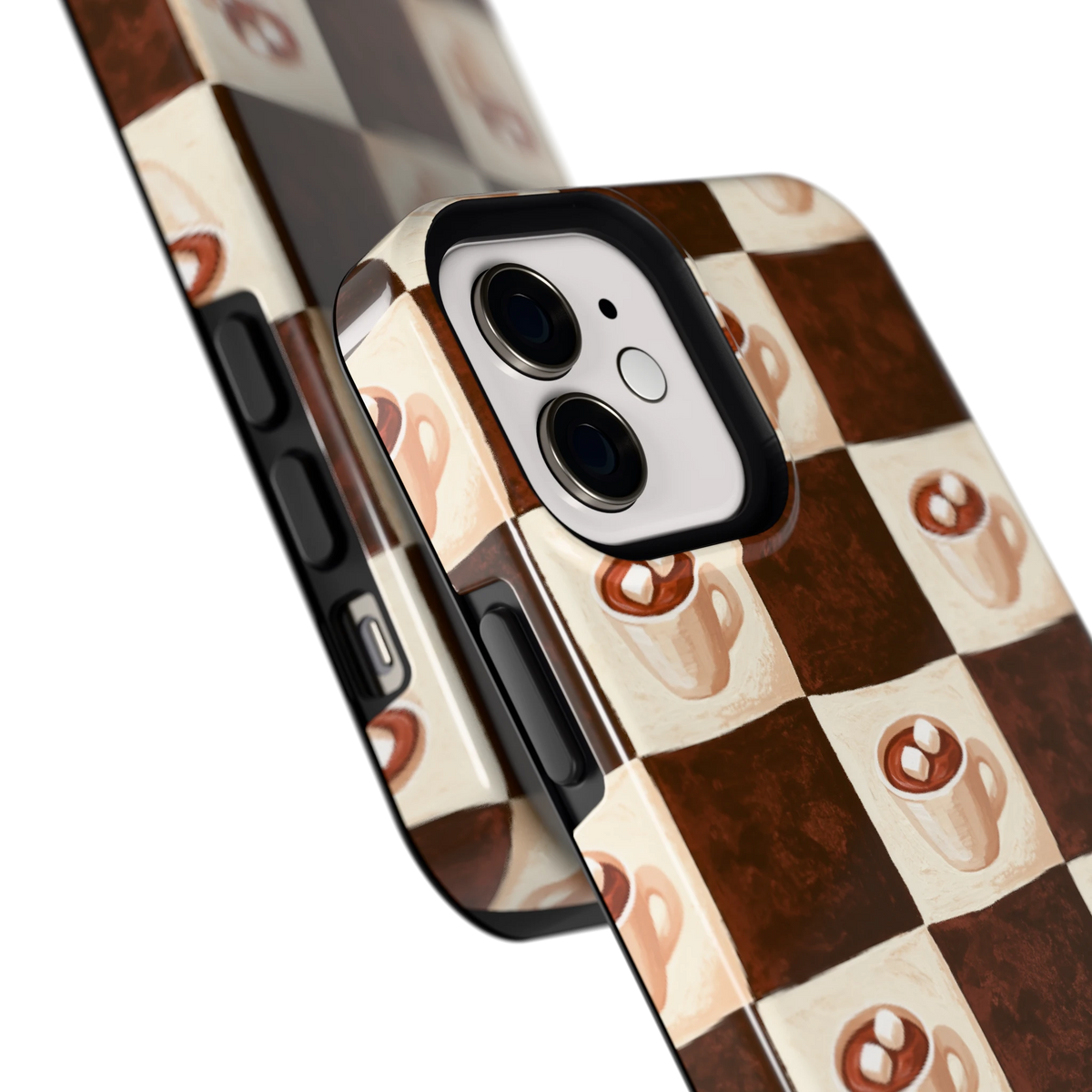Cacao Dambord hoesje voor iPhone 12, close-up