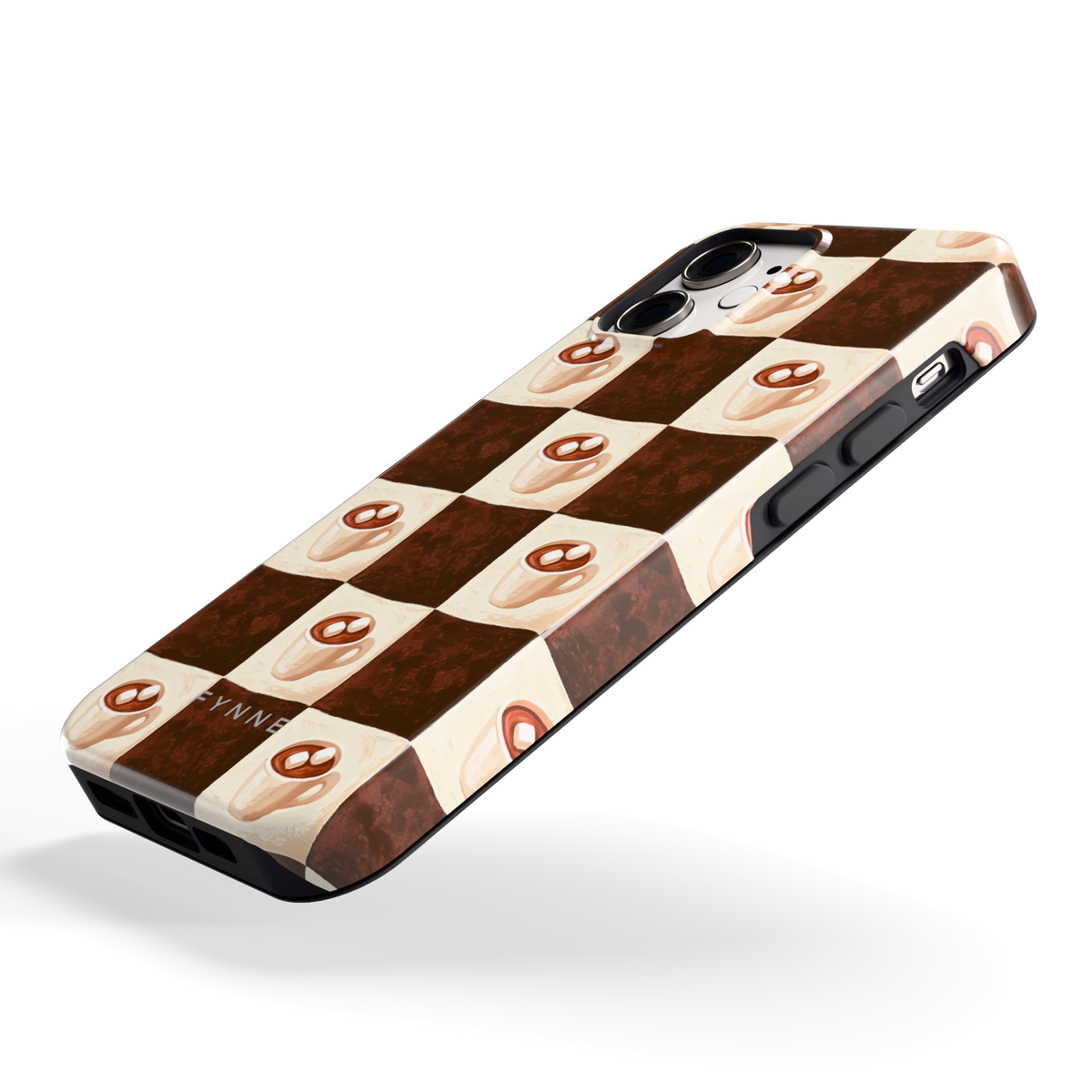 Cacao Dambord hoesje voor iPhone 12 mini, schuin