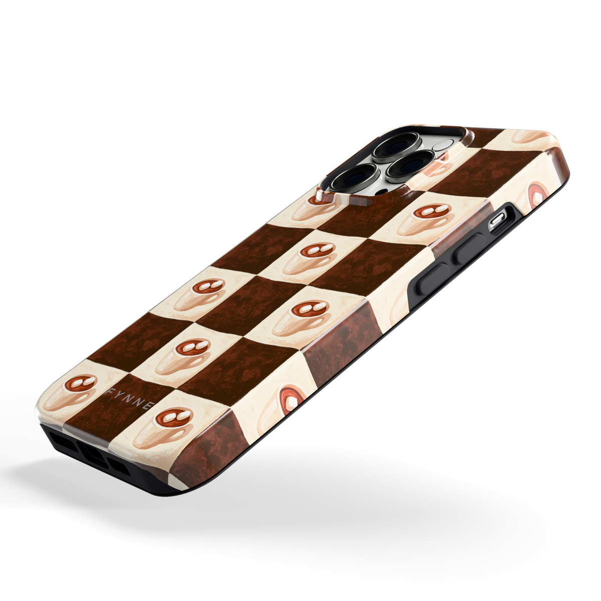 Cacao Dambord hoesje voor iPhone 13 Pro, schuin