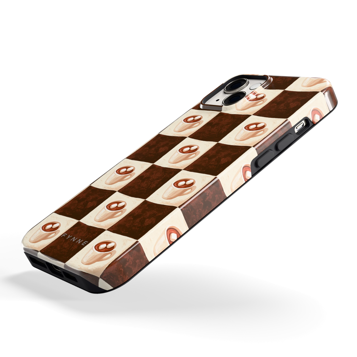 Cacao Dambord hoesje voor iPhone 14 Plus, schuin