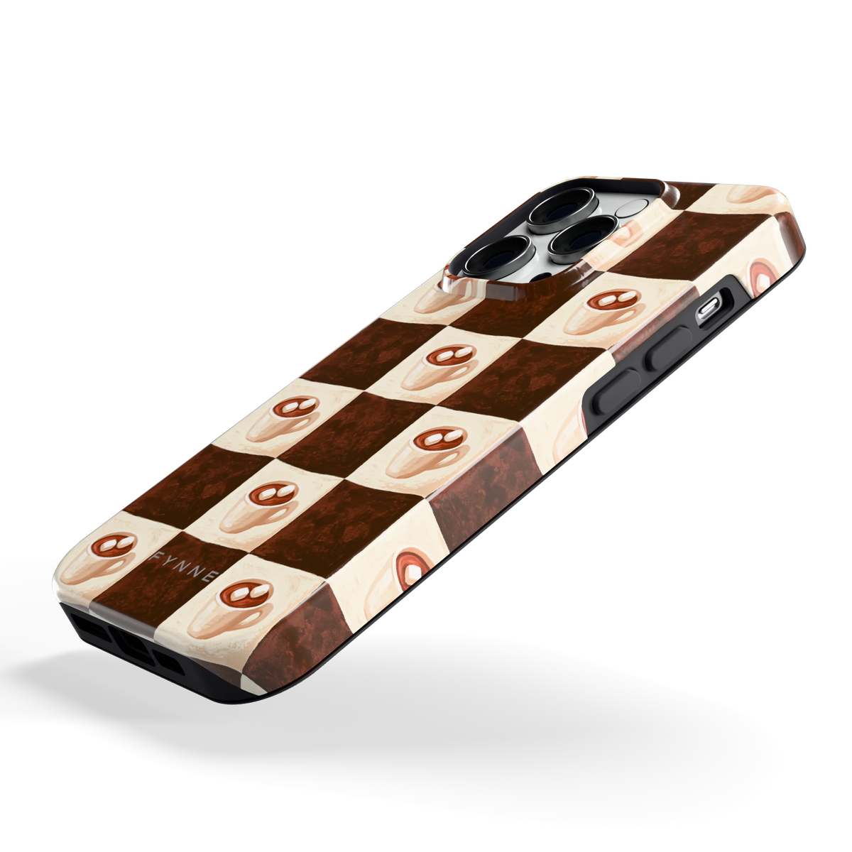 Cacao Dambord hoesje voor iPhone 14 Pro, schuin